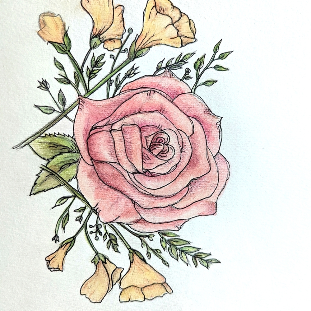 Original floral botanical mixed media. One of a kind hand created.